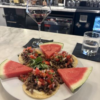 Rouge Lounge - Steak Tacos with summer watermelon salad - Wine Bars Near Me - San Carlos, California Rouge Lounge - Steak Tacos with summer watermelon salad - Wine Bars Near Me - San Carlos, California