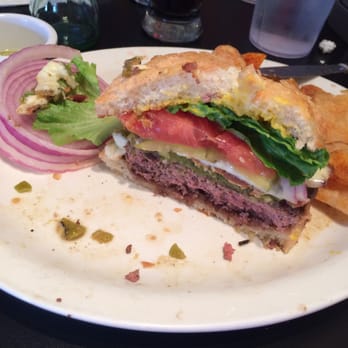 Santa Fe Bite - Half of a bacon green chili cheeseburger, cooked medium. - American Near Me - Santa Fe, New Mexico