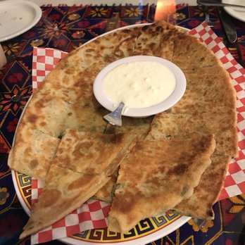 Khyber Pass Kabob - Bolani w/ Yogurt Sauce (potato and leek pancake) - Afghan Near Me - Dublin, California