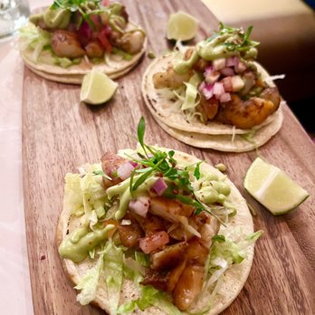 Agricola - Jerk Shrimp Tacos (3 pcs) pineapple, tomato & red onion salsa, cilantro, shaved lettuce, avocado purée 16.95 - New American Near Me - Morristown, New Jersey