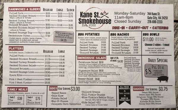 Menu photo 2 Kane St Smokehouse Gate City, VA Menu photo 2 Kane St Smokehouse Gate City, VA