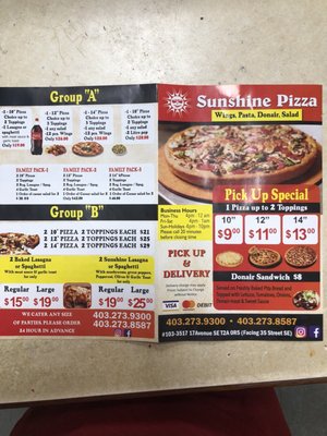 Menu photo 2 Sunshine Pizza Calgary, AB
