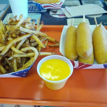 Cozy Dog Drive In - Cozy dogs, large fries, cheese sauce - Hot Dogs Near Me - Springfield, Illinois