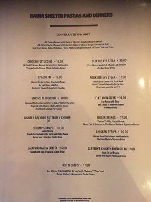 Menu photo 1 The Baum Shelter Warren, ID