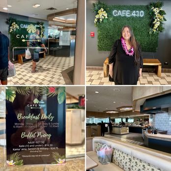 Cafe 410 - Entrance area, Birthday Gal, Buffet Pricing and Buffet area - American Near Me - Honolulu, Hawaii
