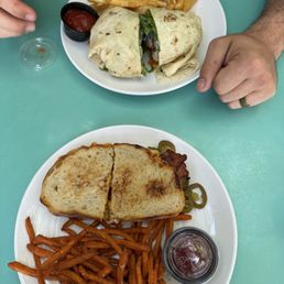 Grilled cheese with bacon & chicken wrap