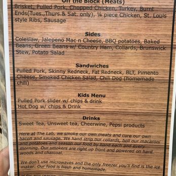 The Redneck BBQ Lab - Menu (back) - Barbeque Near Me - Benson, North Carolina