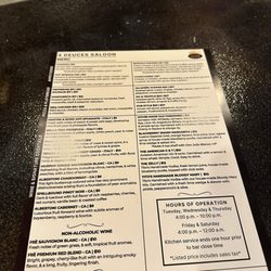 4 Deuces Saloon - Menu