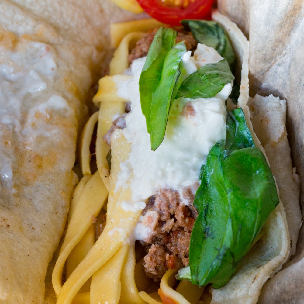 The Kitchen - Beef Bolognese Taco with Ragu, Fettuccine, Basil, and Burrata - Venues & Event Spaces Near Me - Columbus, Ohio The Kitchen - Beef Bolognese Taco with Ragu, Fettuccine, Basil, and Burrata - Venues & Event Spaces Near Me - Columbus, Ohio