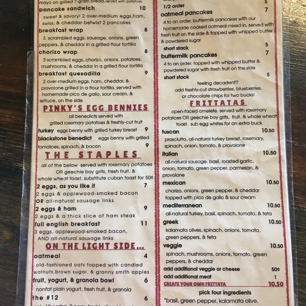Pinky's - Pinky's breakfast menu. - Coffee & Tea Near Me - Tampa, Florida Pinky's - Pinky's breakfast menu. - Coffee & Tea Near Me - Tampa, Florida