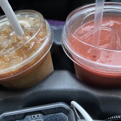 Port City Java - Iced Caramello Leche and Strawberry Mango Smoothie