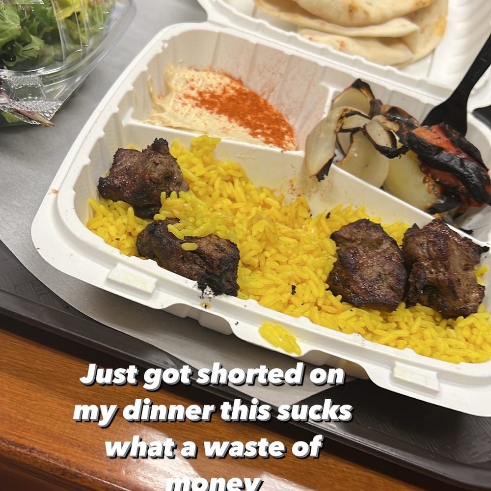 Flame & Skewers - Only giving out four pieces of steak this shouldn't cost $20 rip off - Mediterranean Near Me - Bakersfield, California Flame & Skewers - Only giving out four pieces of steak this shouldn't cost $20 rip off - Mediterranean Near Me - Bakersfield, California
