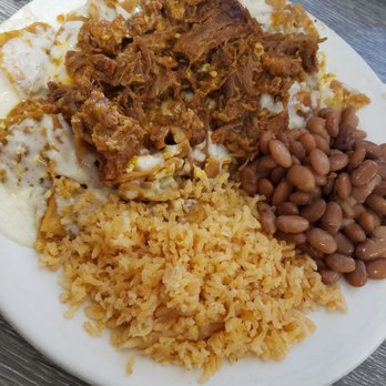 Arizona Cafe - Chile Verde Chilaquiles with rice and beans - Mexican Near Me - Bakersfield, California