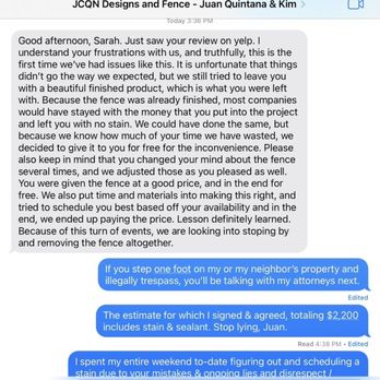 JCQN Designs and Fence - Juan threatening me, due to my Yelp review - Fences & Gates Near Me - Aurora, Colorado