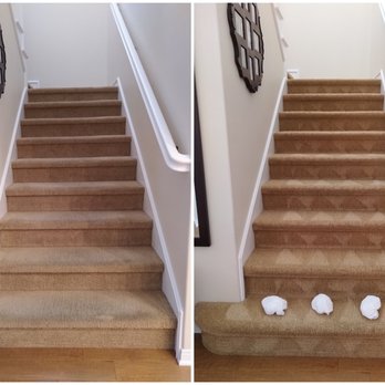OCD Home - Stairs, before and after. The white things are shoe booties left for us. - Carpet Cleaning Near Me - Tustin, California OCD Home - Stairs, before and after. The white things are shoe booties left for us. - Carpet Cleaning Near Me - Tustin, California