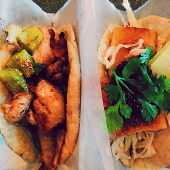 Oyamel - Pollo a la parrilla con aguacate/Chicken thigh with guac and green onion taco (left) and Taco peacado/Fish taco (right) - Mexican Near Me - Washington, DC, District of Columbia Oyamel - Pollo a la parrilla con aguacate/Chicken thigh with guac and green onion taco (left) and Taco peacado/Fish taco (right) - Mexican Near Me - Washington, DC, District of Columbia