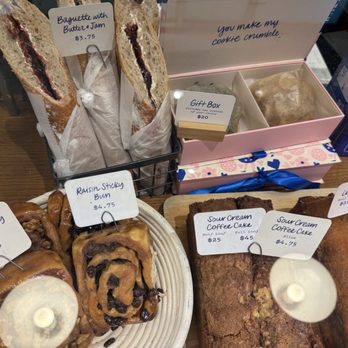 Levain Bakery - Georgetown, D.C - Sour Cream Coffee Cake Loaf, Walnut Sticky Bun, Baguette With Butter and Jam - Bakeries Near Me - Washington, DC, District of Columbia