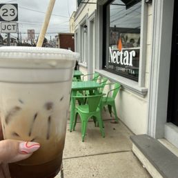 Exterior outside entrance of Nectar Juice CoffeeTea Bar - Iced Vanilla Freddo Cappuccino - Little Falls, New Jersey Exterior outside entrance of Nectar Juice CoffeeTea Bar - Iced Vanilla Freddo Cappuccino - Little Falls, New Jersey