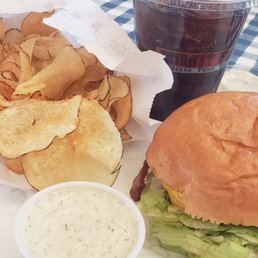 Kids burger, chips, RANCH and a coke! Lunch is served