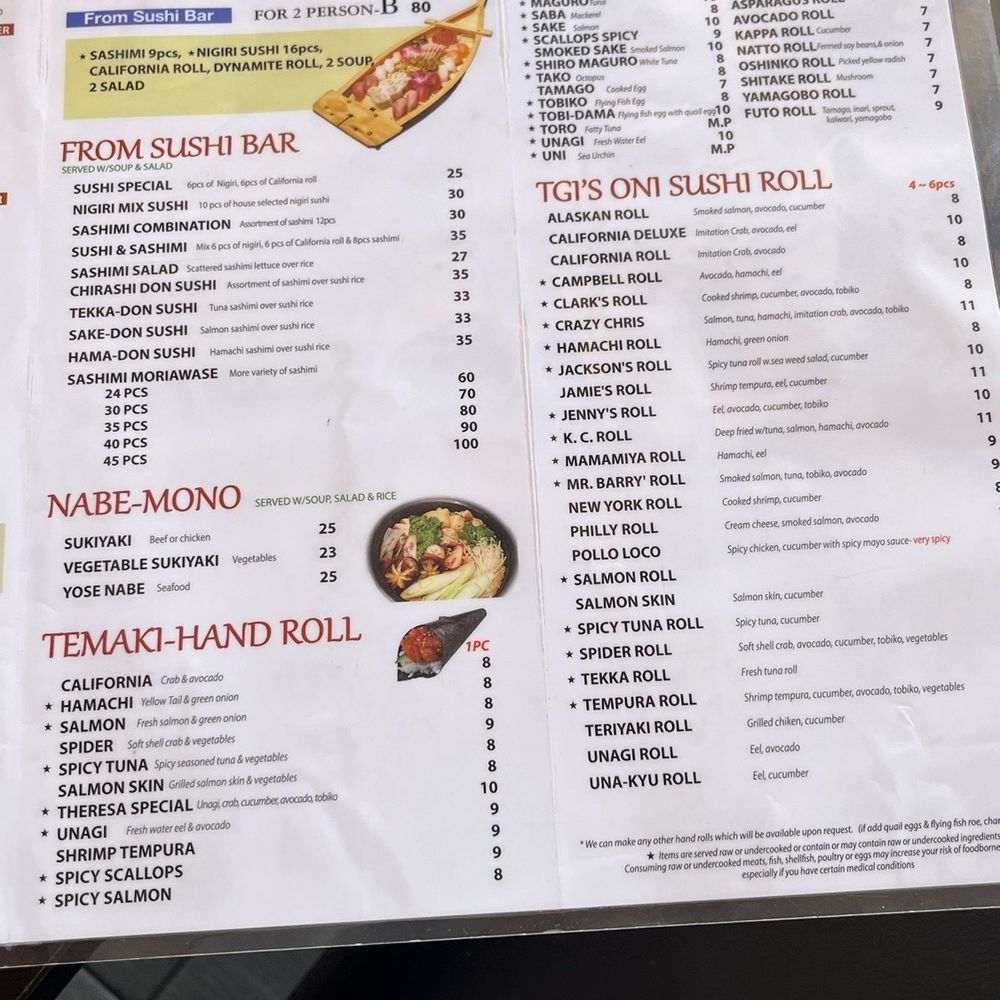 Tgi Oni Sushi - Menu - Japanese Near Me - Oakland, California