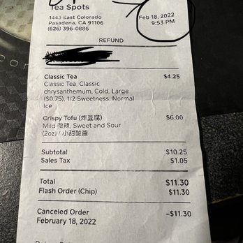 Tea Spots - The order I made and finally refunded with nothing. - Shaved Ice Near Me - Pasadena, California