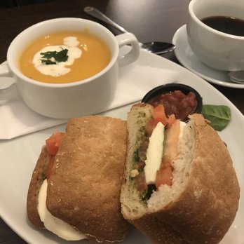 Fothergills - basil mozzarella sandwich & butternut/sweet potato (I think?) soup, delicious! - Delis Near Me - Dublin, D Fothergills - basil mozzarella sandwich & butternut/sweet potato (I think?) soup, delicious! - Delis Near Me - Dublin, D