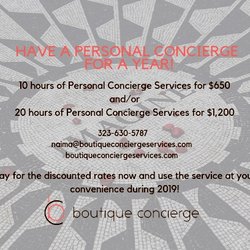 Boutique Concierge - Start the year with your own Personal Concierge! Get your 10 or 20 hour package now and get the help you need anytime during 2019.