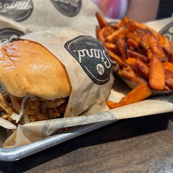 The Stand - American Classics Redefined - The Onion Stack with sweet potato fries - New American Near Me - Irvine, California