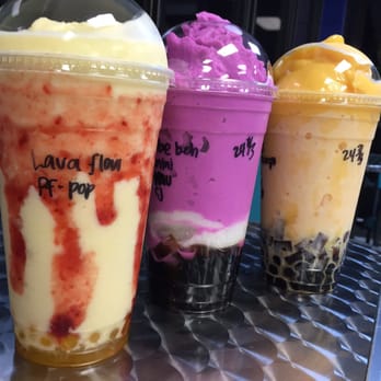 Boba Cafe - Lava flow Ube-beh with haupia, mini boba and coffee jelly Mango with boba and coffee jelly - Bubble Tea Near Me - Ewa Beach, Hawaii Boba Cafe - Lava flow Ube-beh with haupia, mini boba and coffee jelly Mango with boba and coffee jelly - Bubble Tea Near Me - Ewa Beach, Hawaii