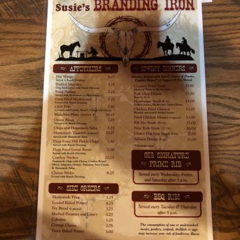 Susie's Branding Iron - Menu - Burgers Near Me - Moab, Utah Susie's Branding Iron - Menu - Burgers Near Me - Moab, Utah