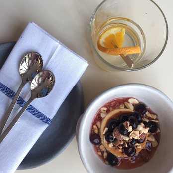 Casa Publica - Flan, spiced almond praline, blueberry, mezcal - Mexican Near Me - Brooklyn, New York Casa Publica - Flan, spiced almond praline, blueberry, mezcal - Mexican Near Me - Brooklyn, New York