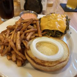 The Bear Den Restaurant & Bar - Build a burger (American cheese, jalapeño, and grilled onions).