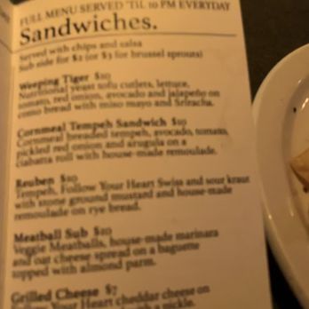 The Bye and Bye - Here's their sandwich menu for ya - Vegan Near Me - Portland, Oregon