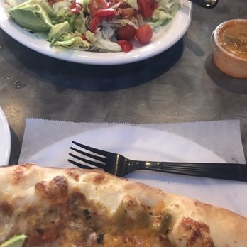 Sliceworks - House salad and green chili pizza; delish! (Be sure to come hungry.) - Pizza Near Me - Denver, Colorado