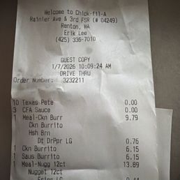 Receipt from our order