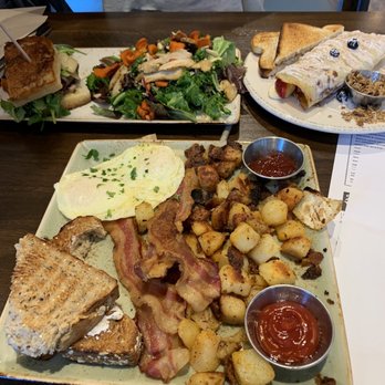First Watch - The Traditional (closest), Super Kale salad/roast beef sandwich (top left), strawberry banana crepe (kids menu - top right) - Breakfast & Brunch Near Me - Centennial, Colorado First Watch - The Traditional (closest), Super Kale salad/roast beef sandwich (top left), strawberry banana crepe (kids menu - top right) - Breakfast & Brunch Near Me - Centennial, Colorado