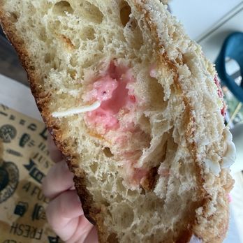 Pan Artesanal - Inside of strawberries and cream concha - Coffee & Tea Near Me - Chicago, Illinois