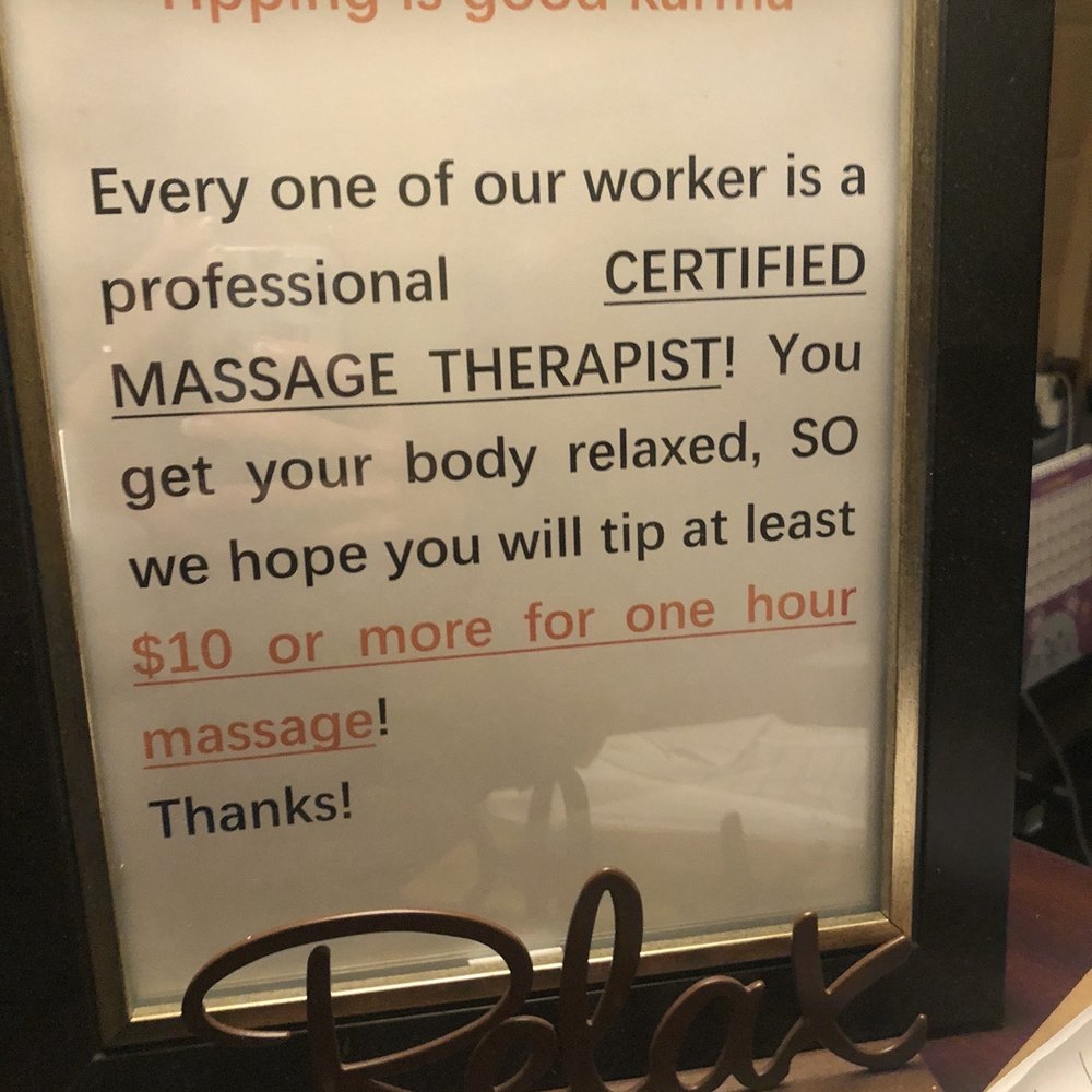 My Happy Feet - The sign that requests 10 dollar tips but verbally demanded a ten dollar tip. - Massage Near Me - Riverside, California My Happy Feet - The sign that requests 10 dollar tips but verbally demanded a ten dollar tip. - Massage Near Me - Riverside, California