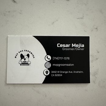 MVP Dog Grooming & Boarding  - Cesar's business card - Pet Groomers Near Me - Anaheim, California