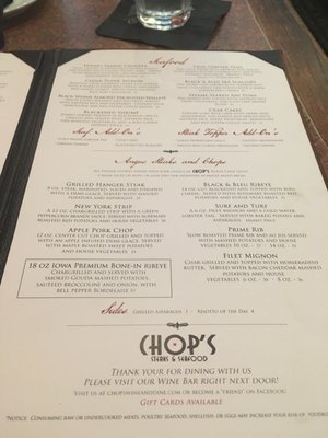 Menu photo 6 Chop's Steaks & Seafood Fort Wayne, IN Menu photo 6 Chop's Steaks & Seafood Fort Wayne, IN