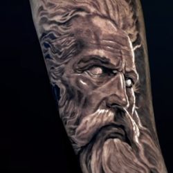 Tattoo Dimention - Zeus realistic black and grey tattoo
