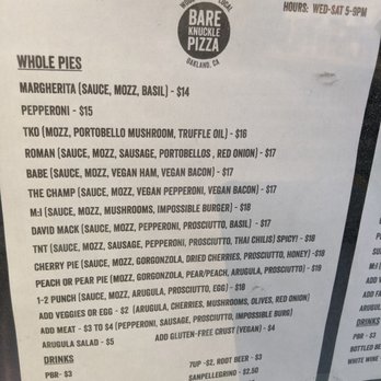 Bare Knuckle Pizza - The menu - Pizza Near Me - Oakland, California