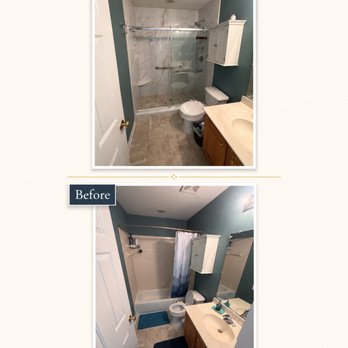 Trident Home Pros - We turned this old tub shower into a beautiful modern walk in shower. - General Contractors Near Me - Raleigh, North Carolina Trident Home Pros - We turned this old tub shower into a beautiful modern walk in shower. - General Contractors Near Me - Raleigh, North Carolina