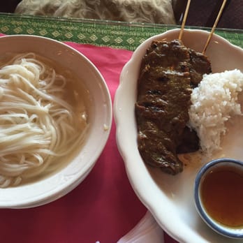 Thai Place Restaurant - Kids meal 2 beef skewer, white rice & chicken noodle soup has no filling! Look so plain chicken w/ white noodle - Thai Near Me - Salem, Massachusetts Thai Place Restaurant - Kids meal 2 beef skewer, white rice & chicken noodle soup has no filling! Look so plain chicken w/ white noodle - Thai Near Me - Salem, Massachusetts