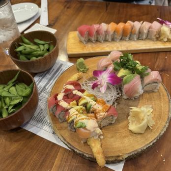 @Sushi - Plain edamame, Rainbow Roll and a couple others - Sushi Bars Near Me - Long Beach, California @Sushi - Plain edamame, Rainbow Roll and a couple others - Sushi Bars Near Me - Long Beach, California