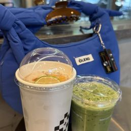 lychee peach tea and earl grey matcha...