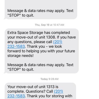 Extra Space Storage - Last Text of Notification from Extra Space Storage was 90 Days ago! - Self Storage Near Me - Edgewater, New Jersey