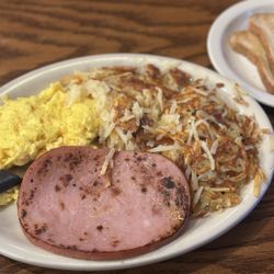 Farmer Boy Restaurant - Ham & Eggs with Hash Browns and White Toast
