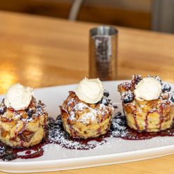 Burger Bar Chicago - Blueberry, croissant French Toast , blueberry-lemon compote, vanilla whip and Vermont Maple syrup