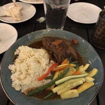 Latitude 34 - Short ribs with au jus sauce, Italian risotto and seasonal grilled veggies - New American Near Me - Camarillo, California Latitude 34 - Short ribs with au jus sauce, Italian risotto and seasonal grilled veggies - New American Near Me - Camarillo, California